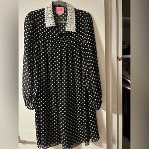 Kate Spade Black Polka Dot Dress with White Floral Collar